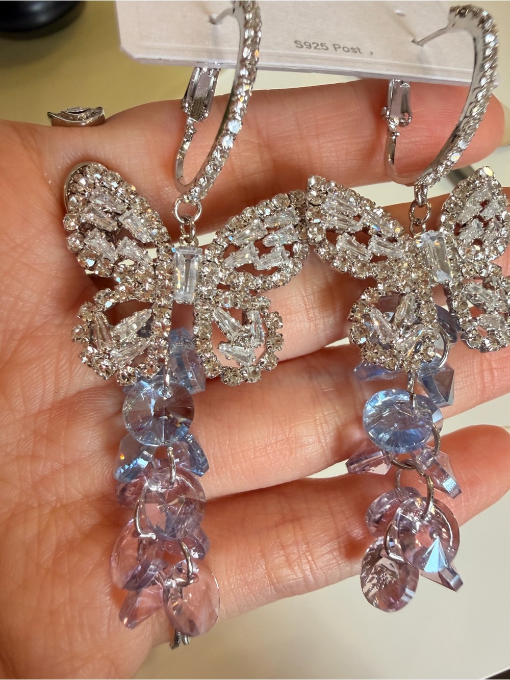 Crystal Butterfly Drop Earrings - Picture 5 of 7